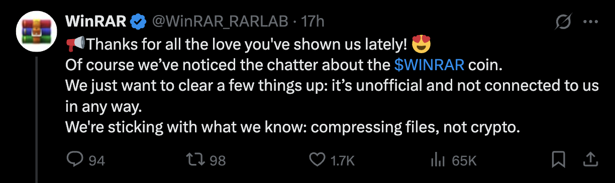 WinRAR Official Response